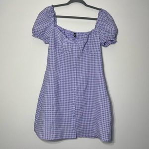 H&M Divided Gingham A Line Square Neck Ruffle Mini Dress Purple Size